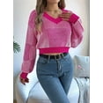 thumbnail image 2 of Women'S Cropped Sweater V-Neck Long Sleeve Crop Sweater Pullover Jumper Knit Top Rose Red S, 2 of 8