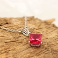 thumbnail image 2 of Dazzlelane 5.5MM Princess Shape Simulated Pink Ruby 4-Prong Set Classic Solitaire Pendant Necklace Along With 18" Chain In 14k Gold Over Sterling Silver Gift For Women, 2 of 5