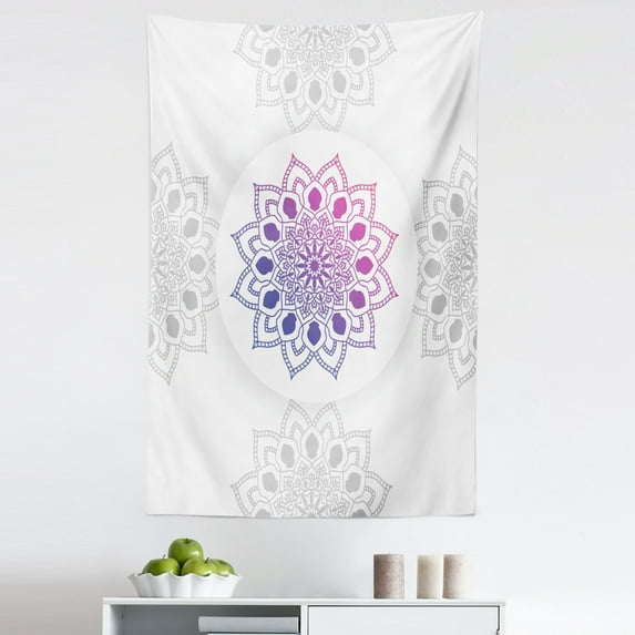 Mandala Tapestry, Ethnic Illustration Floral Ombre Colored Ornament Folkloric Themed Print, Fabric Wall Hanging Decor for Bedroom Living Room Dorm, 5 Sizes, Grey and Multicolor, by Ambesonne