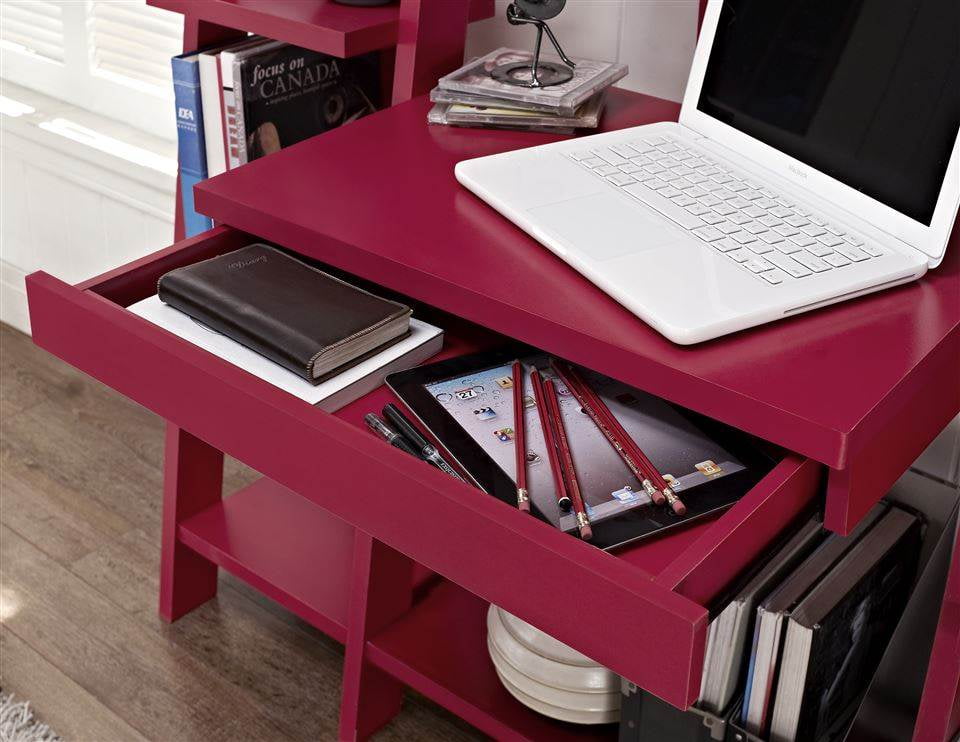 Ladder Bookcase with Desk in Red