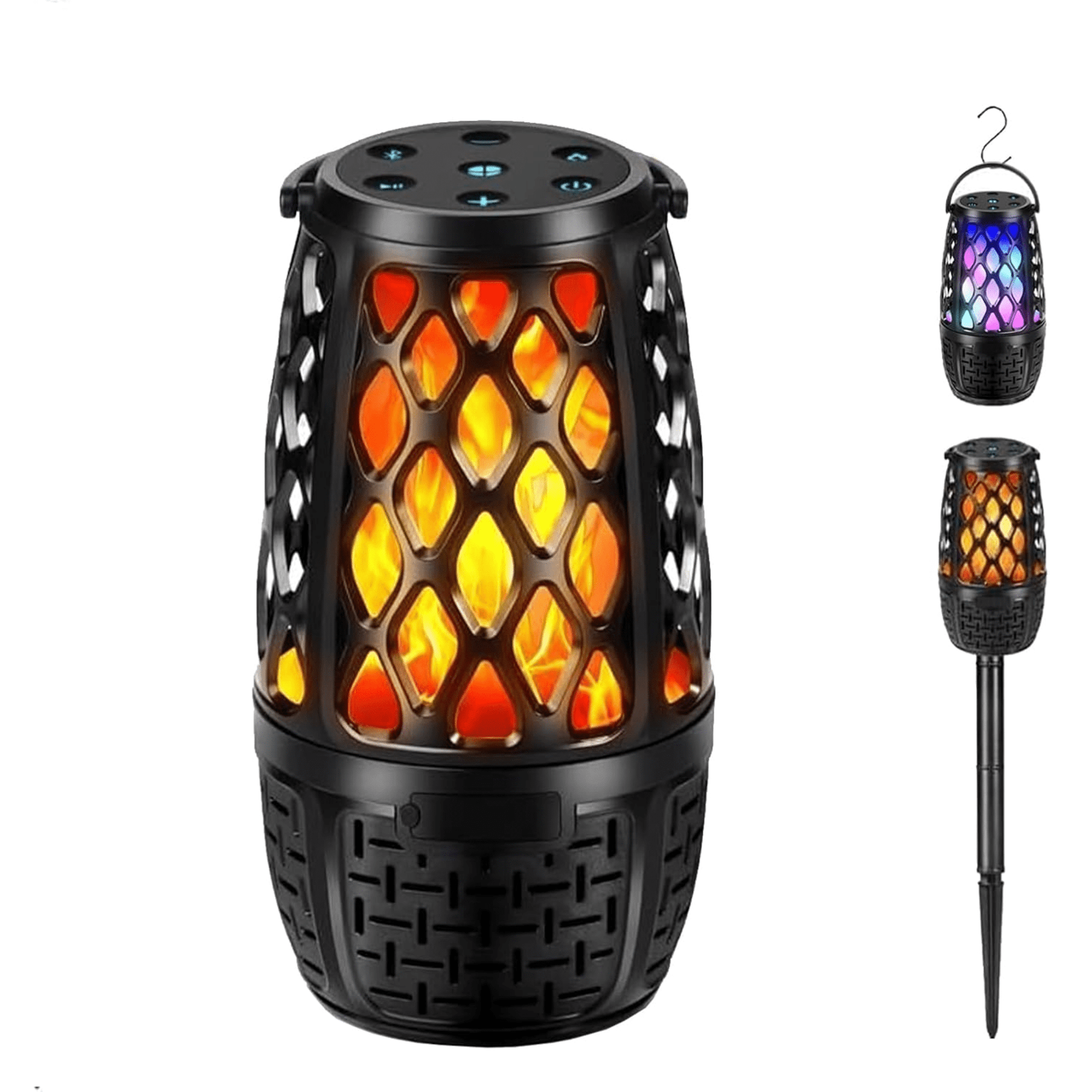 Outdoor Speakers, Colorful LED Flame Speaker Gift for Men, Bluetooth 5.3, Stereo Sound, Portable Wireless Speaker with Stake, Hook for Patio/Yard/Porch