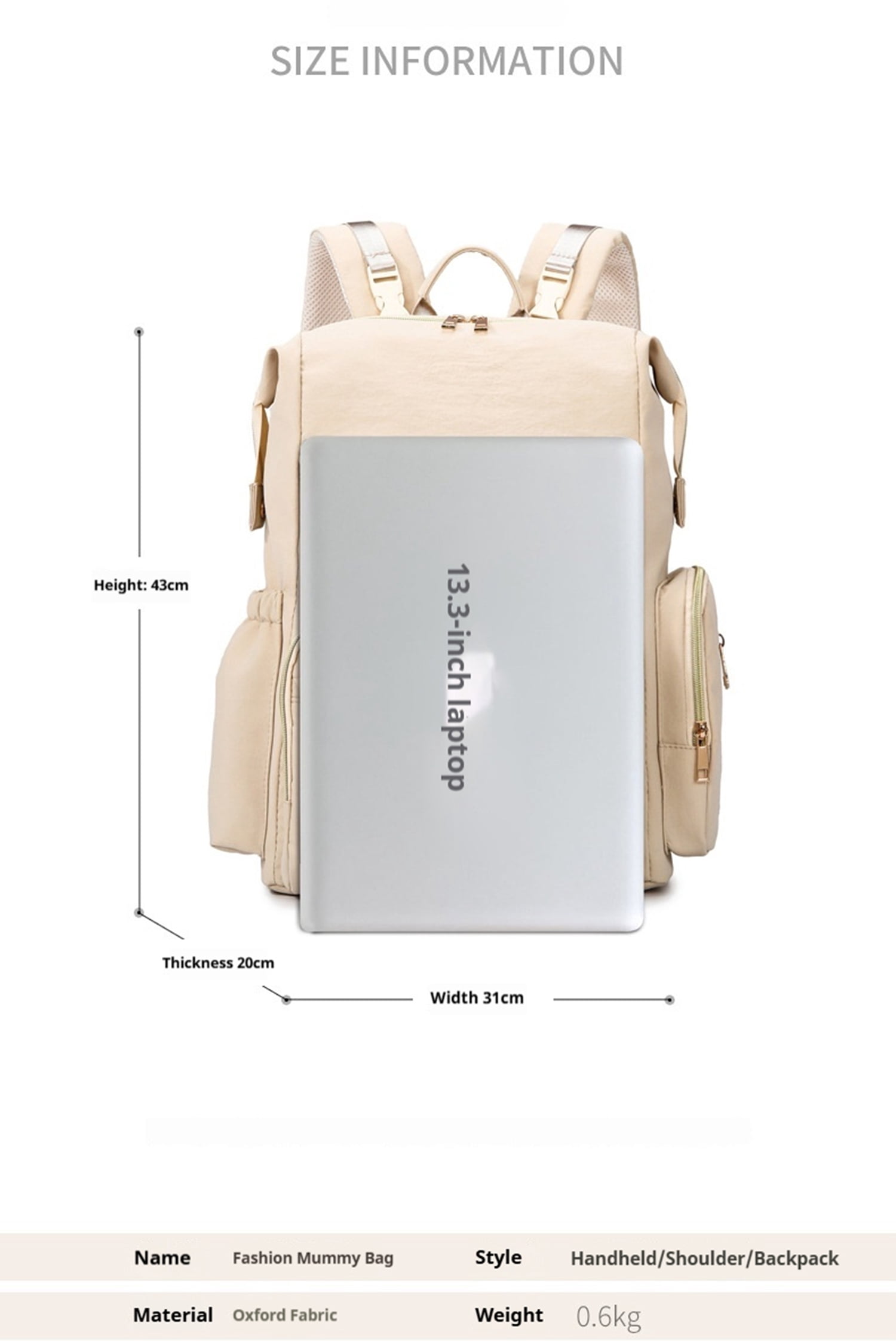 SNOW DEER Diaper Bag, Multi-Function Large Capacity Diaper Backpack, Portable Solid Color Maternity Backpack for Outdoor Travel, Waterproof Baby Diaper Bag with Stroller Straps for Mom & Dad