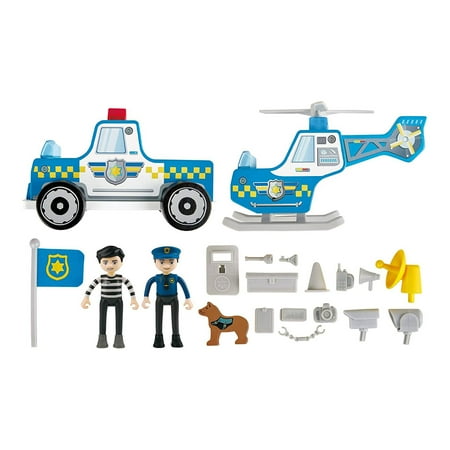 Hape Metro Police Station Play Toy Set with Sounds and Lights| 2-Level Wooden Pretend Play Toy with Action Figures and Accessories (B091C9QQMW)