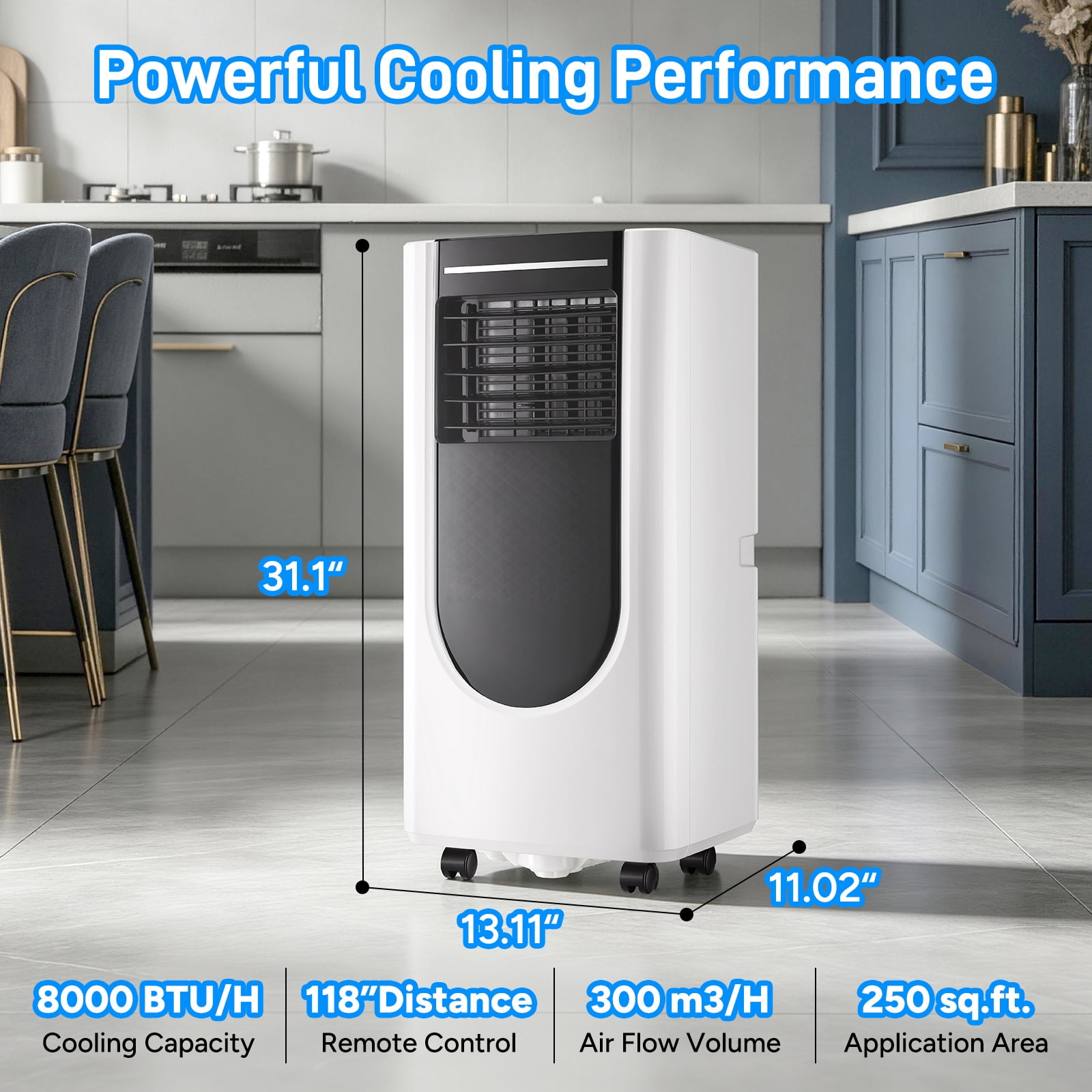 Tacool 4400 BTU SACC (8000 ASHRAE) 115V Portable Air Conditioner with Window Kits, Covers up to 250Sq. Ft., Ac Units with Dehumidifier and Fan