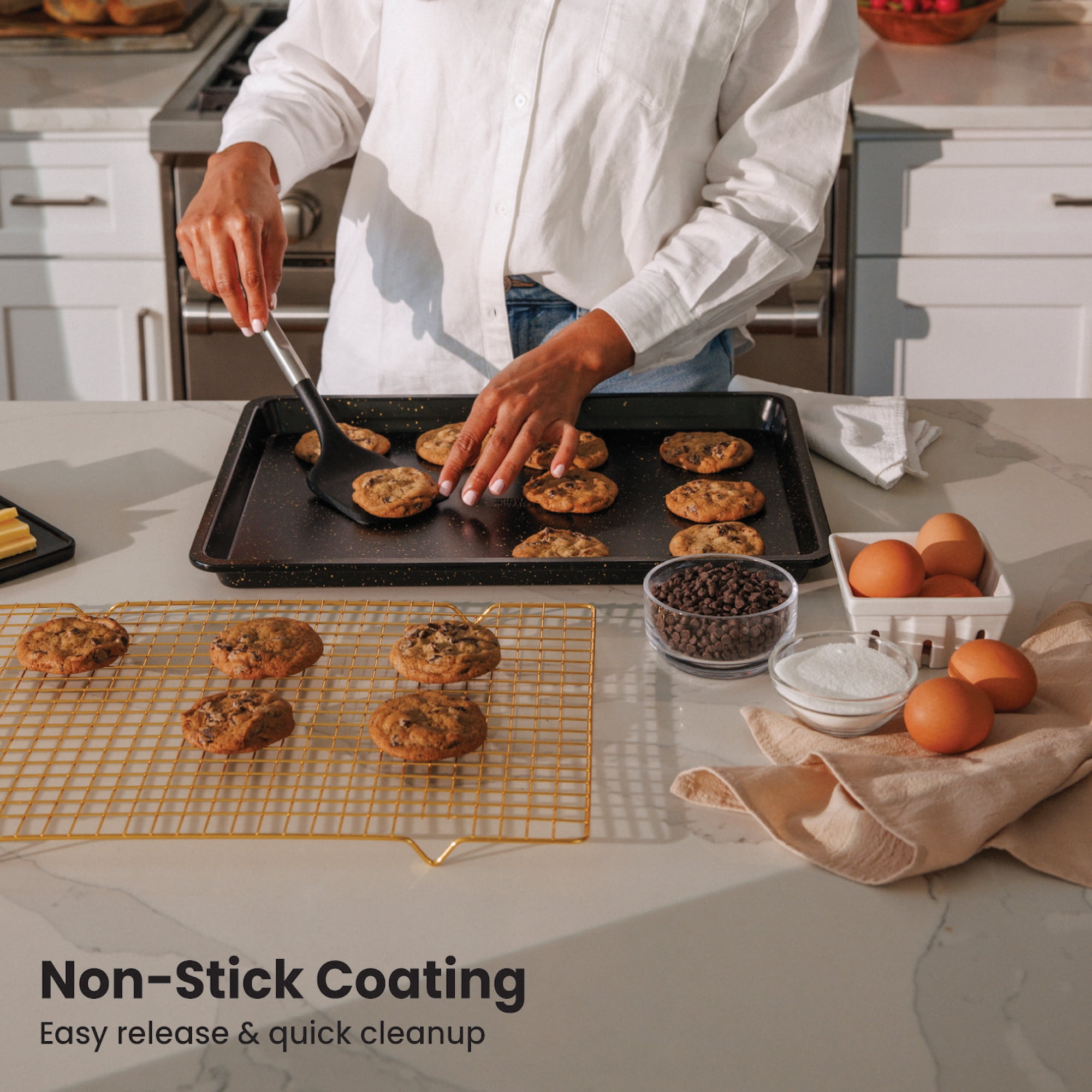 Thyme & Table Nonstick Baking Sheet 12"x17" & Cooling Rack Set - Black & Gold