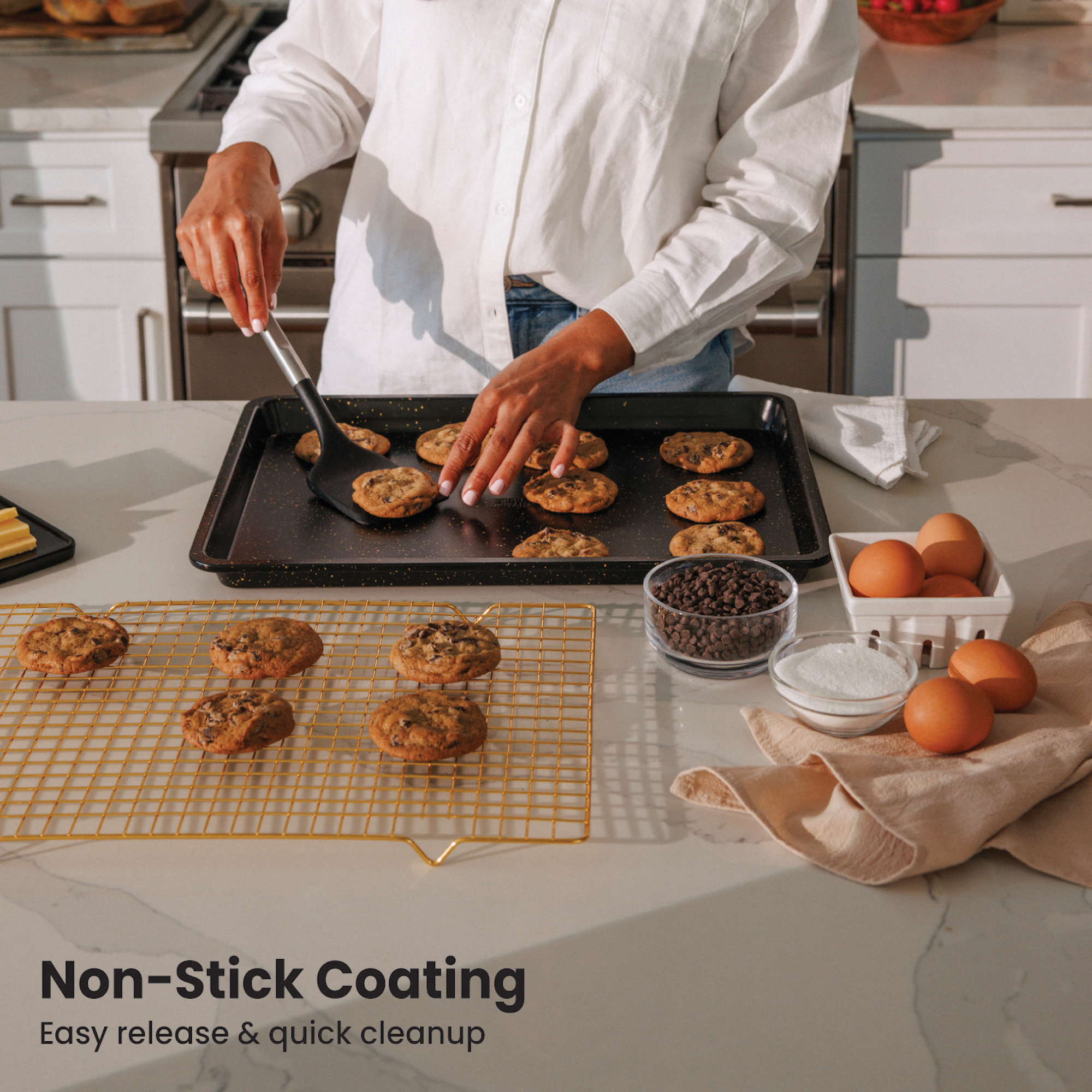 Thyme & Table Nonstick Baking Sheet and Cooling Rack Set, Black & Gold photo 5