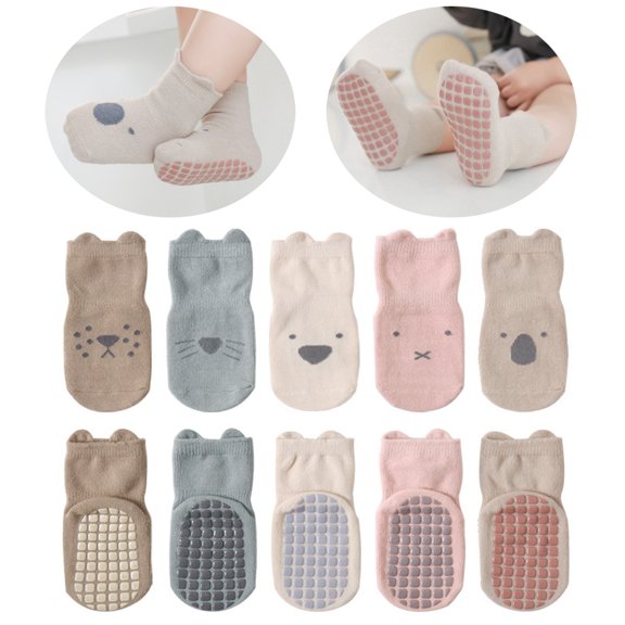 5 Pairs Baby Girls Non-Slip Socks Toddler Combed Cotton Socks Baby Newborn Cartoon Socks Anti-Slip Ankle Socks for Infants