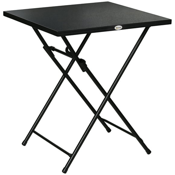 Outsunny Folding Coffee Table w/ Metal Plate Top, Patio Side Table, Black