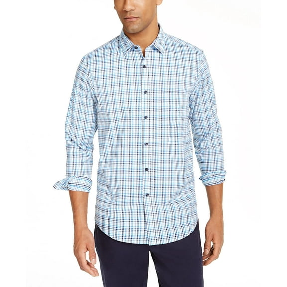 Club Room Men's Performance Ombre Plaid Shirt with Pocket Multicolor-Size XL