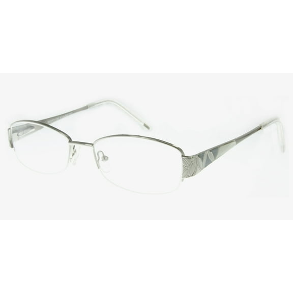 "Whitney" Optical-Quality RX-Able Oval Frames with Enamel Pattern Color: Chrome with Pearl Blue