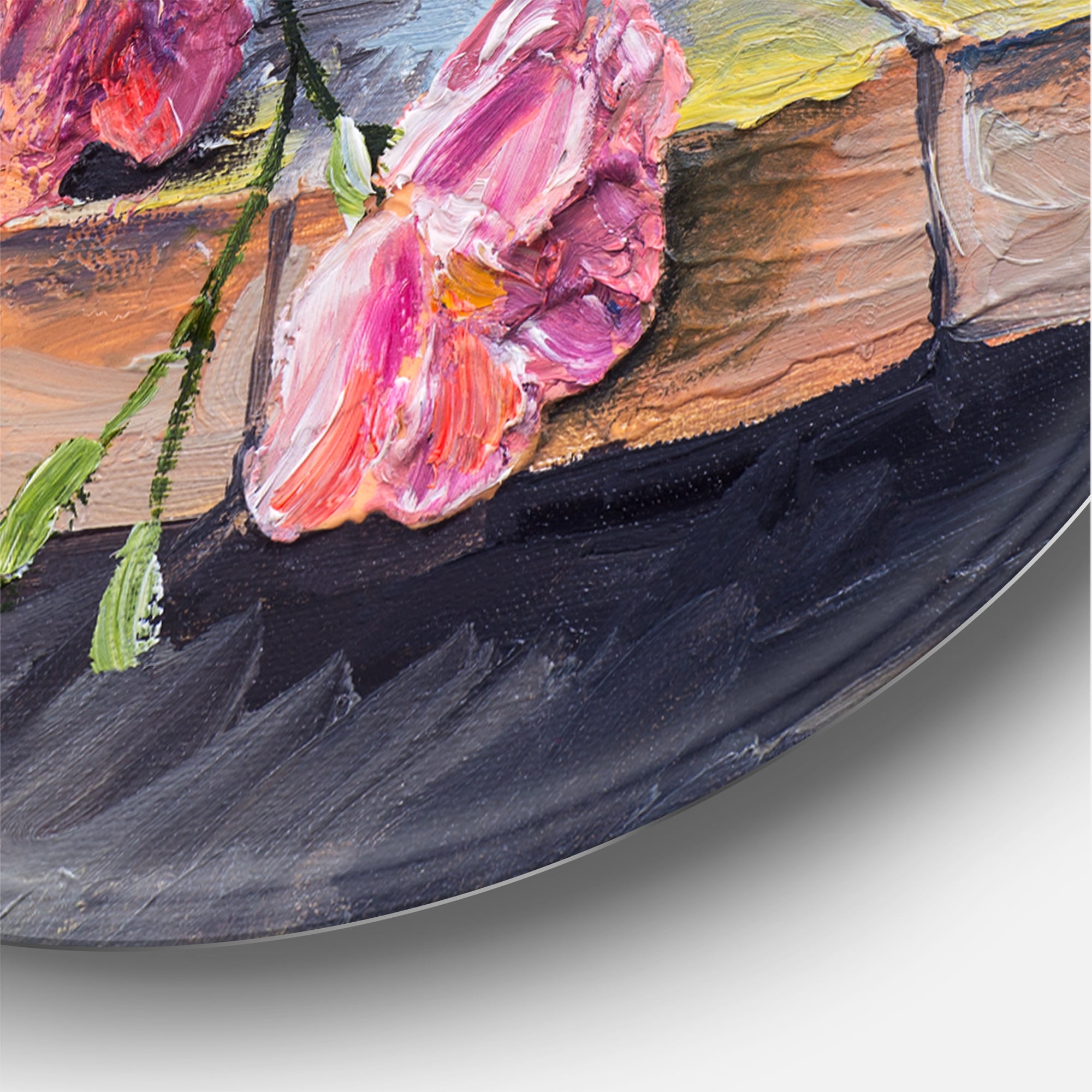 Designart 'Still Life With Bouquet Of Pink Flowers' Traditional Circle Metal Wall Art 23x23 - Disc of 23