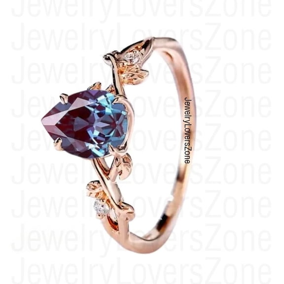 JewelryLoversZone Handmade Alexandrite Ring, Pear Cut 925 Sterling Silver Engagement Ring, Rhodium Finished Valentine Gift Silver 3