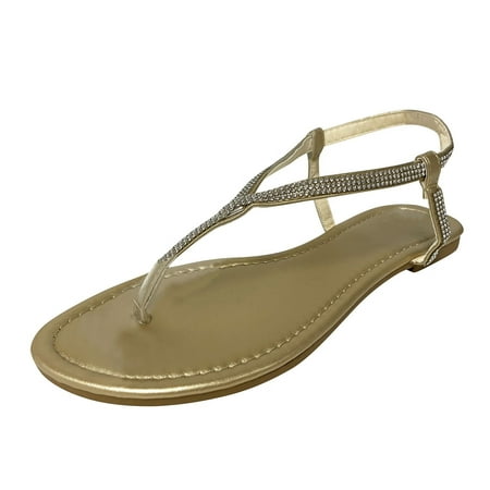 

GNEIKDEING Leisure Roman Style Women s Rhinestones Summer Non Slip Elastic Band Flat Beach Open Toe Breathable Sandals Shoes Gift on Clearance
