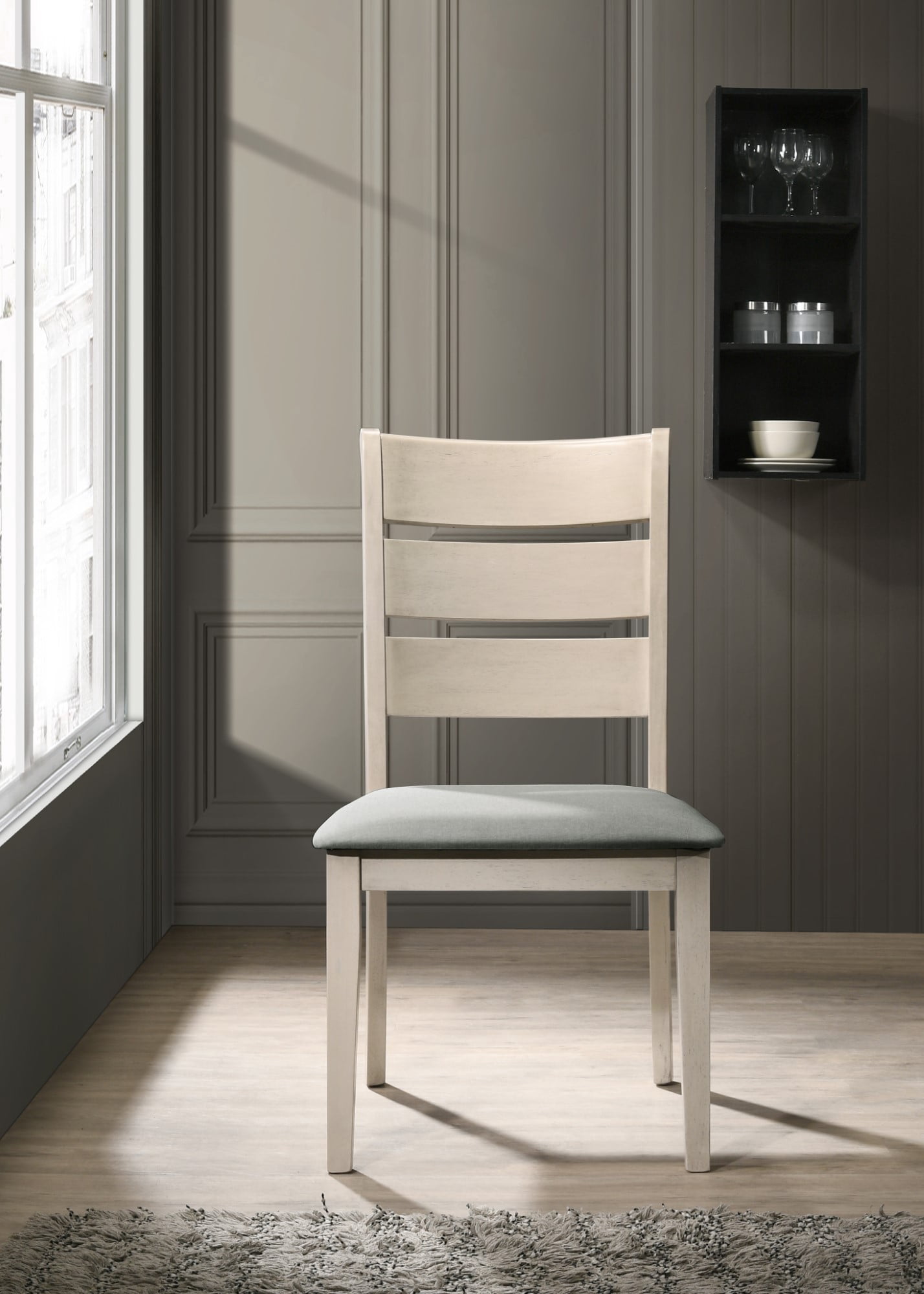 Home Design Talon Dining Chair (Set of 6), Gray/Antique Gray, Ladder-back design, Padded seat, Comfortable seating, Sturdy frame, Traditional style, Durable construction