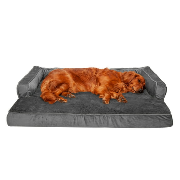 FurHaven Pet Products Plush & Velvet Memory Foam Comfy Couch Sofa-Style Pet Bed for Dogs & Cats - Dark Gray, Jumbo