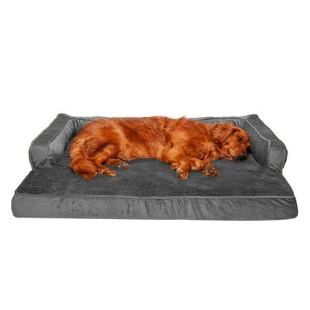 UPC: 0842229123166 | FurHaven Pet Products Plush & Velvet Memory Foam Comfy Couch Sofa-Style Pet Bed for Dogs & Cats – Dark Gray Jumbo