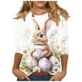 thumbnail image 2 of Royisotas Easter Shirts for Women Funny Bunny Print Cute Graphic Short Sleeve Casual Easter Tops for Women, 2 of 5