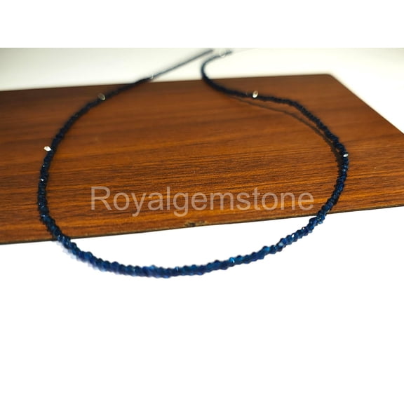 ROYALGEMSTONE Blue Sapphire Necklace Blue plain crystal chain Glass stone beads