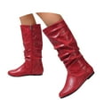 thumbnail image 6 of Women's Mid Calf Boots Leather Casual Side Zipper Flat Heel Comfortable Booties for Everyday Style and Versatile Wear(Color:Red,Size:6.5), 6 of 9