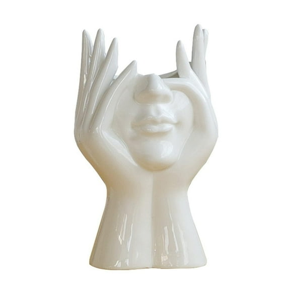 MATN Human Face Art Ceramic Vase, Dry Flower Arrangement Vase for Decorative, Modern Sculpture White Planter Pot ,Table Centerpieces Wedding Office Kitchen Home Decor