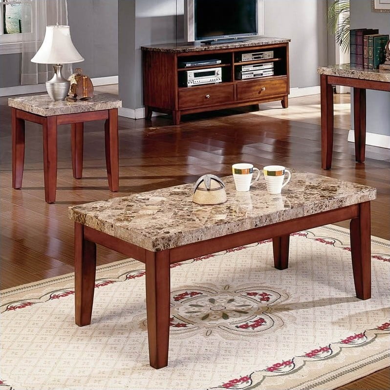Steve Silver Company Montibello 3 Piece Marble Coffee Table Set In Steve Silver Company Montibello 3 Piece Marble Coffee Table Set In Cherry