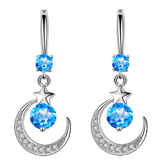DESIGNICE Star Earrings,Mythical Moon Silver Dangle Earrings for Women,Fine Craft 925 Sterling Silver Earrings,Blue