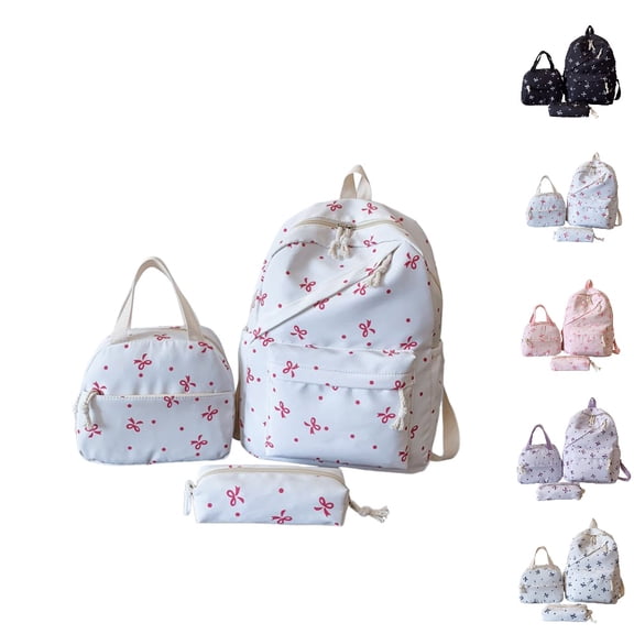 HJYCHN School Backpack for Girls 3 Piece Bow Set Lunchbox Pencil Pouch Cute Daypack for Girls Kids College School Backpacks Light Pink One Size