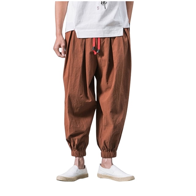 Qertyioot Pantalon Décontracté Ample Uni à Jambe Élastiquée pour Homme