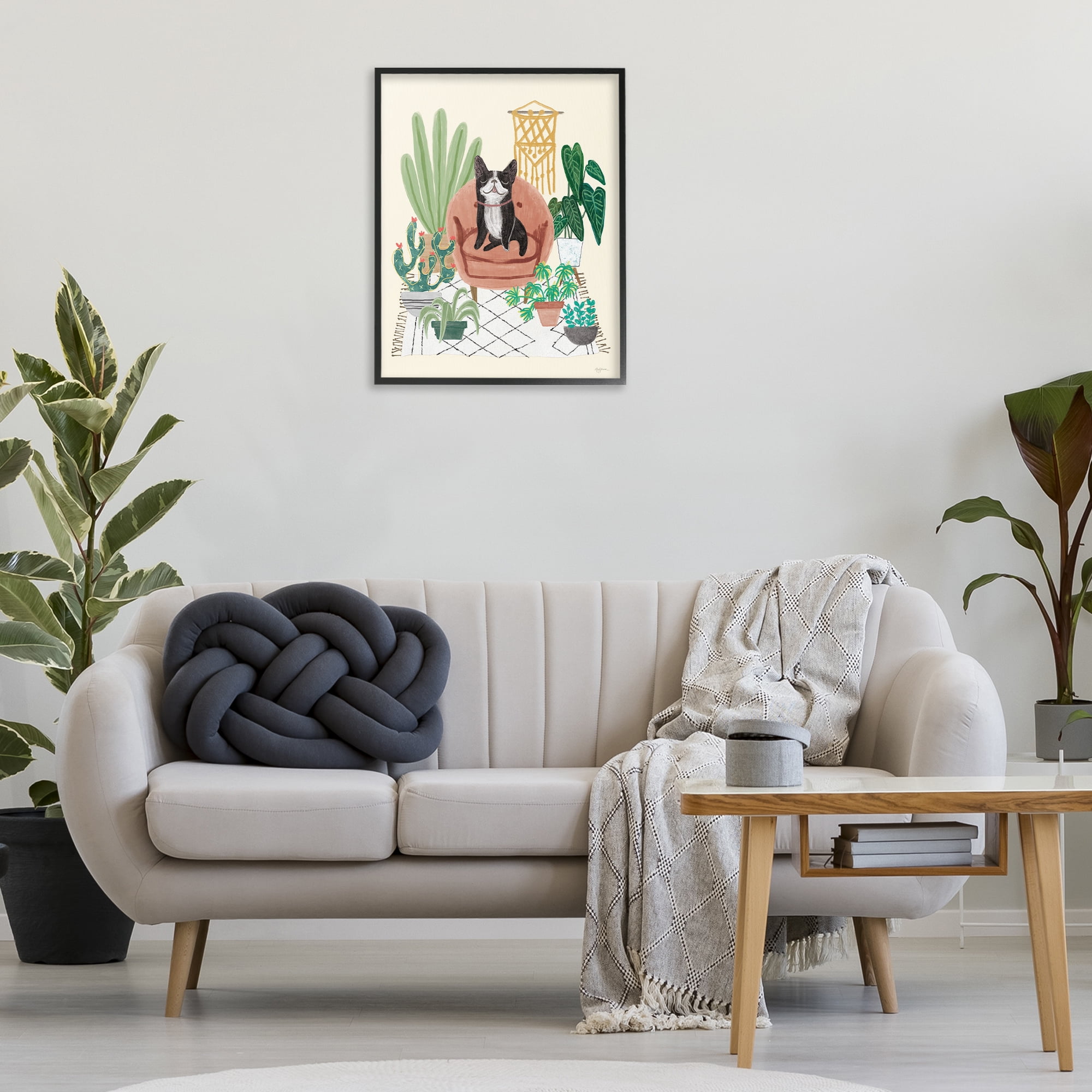 Stupell Industries French Bulldog & Plants Animals & Insects Painting Black Framed Art Print Wall Art, 24 x 30