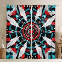 Manfei Boys Girls Bohemian Aztec Feather Curtains Pack of 2 (42x84 Each),Exotic Style Curtains Blackout,Black Red Teal White Bedroom Curtains,Microfiber Bedroom Decor