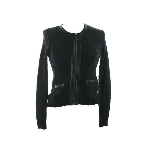 Alfani Womens Navy Texture Mixed-Media Zip-Front Jacket PM