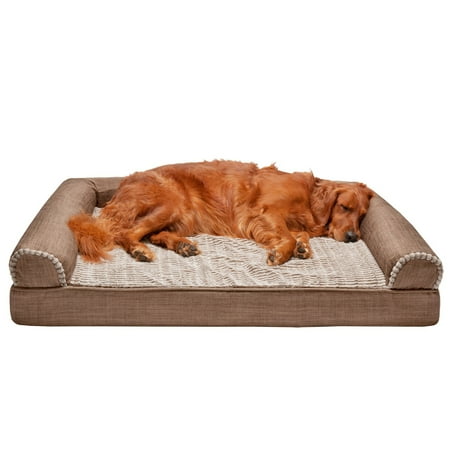 UPC: 0842229126402 | FurHaven Pet Products | Memory Foam Luxe Fur & Performance Linen Sofa Pet Bed for Dogs & Cats – Woodsmoke Jumbo