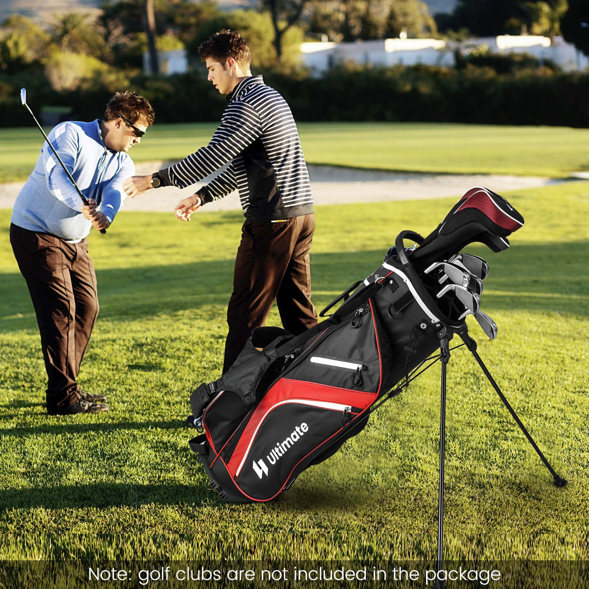 Costway Lightweight Golf Stand Bag with 14 Way Top Dividers 6 Pockets Cooler Bag Rain Hood Red