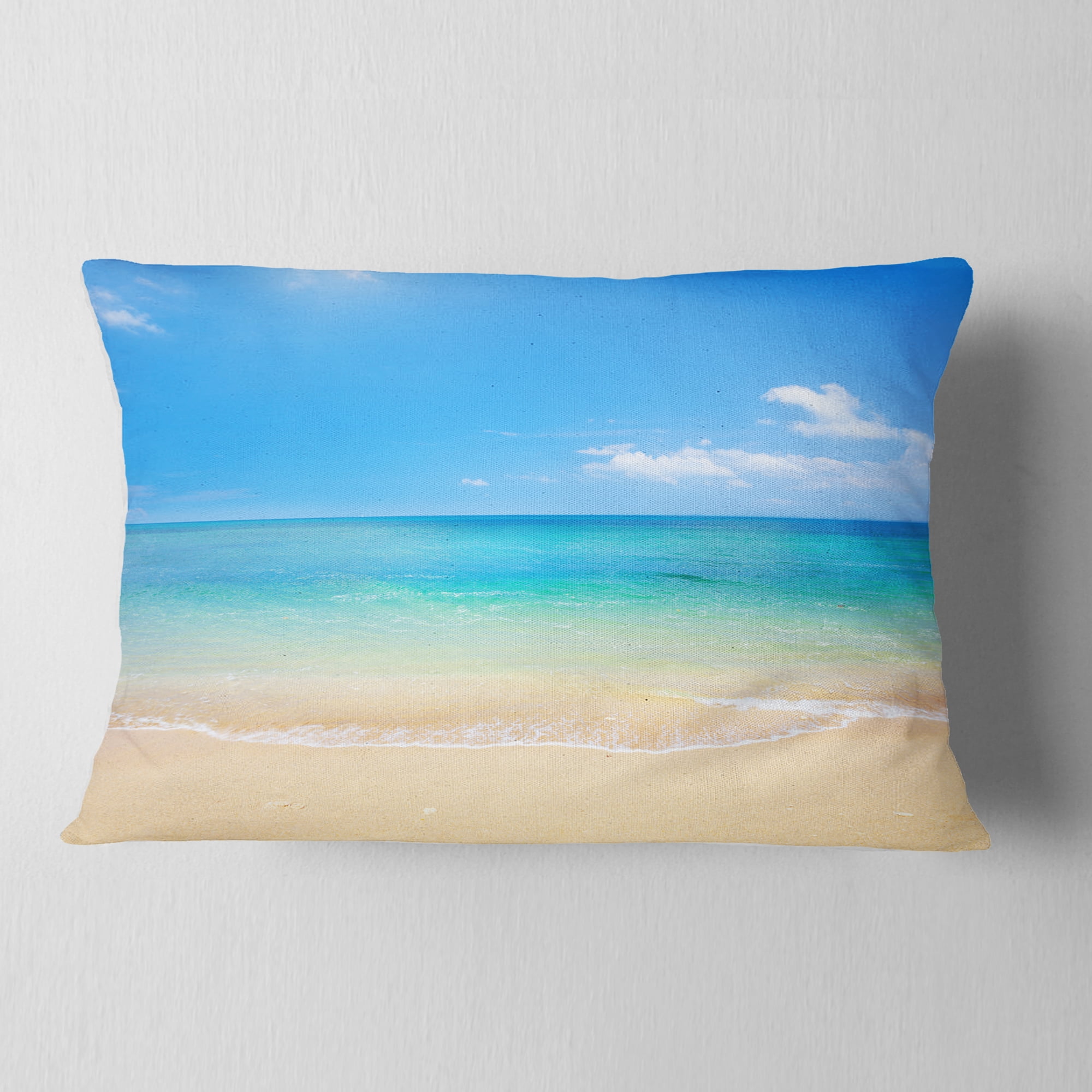 Designart Blue Waters Below Blue Sky - Seashore Photo Throw Pillow - 12x20