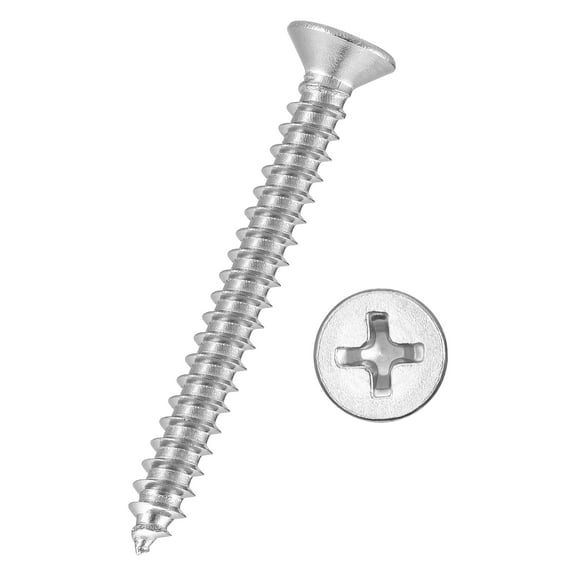 50pcs Phillips Flat Head Wood Screws - [#4x1"] 316 Stainless Steel, Countersunk Self Tapping Screws for Furniture Assembly, Interior Trim, Outdoor Construction, Silver
