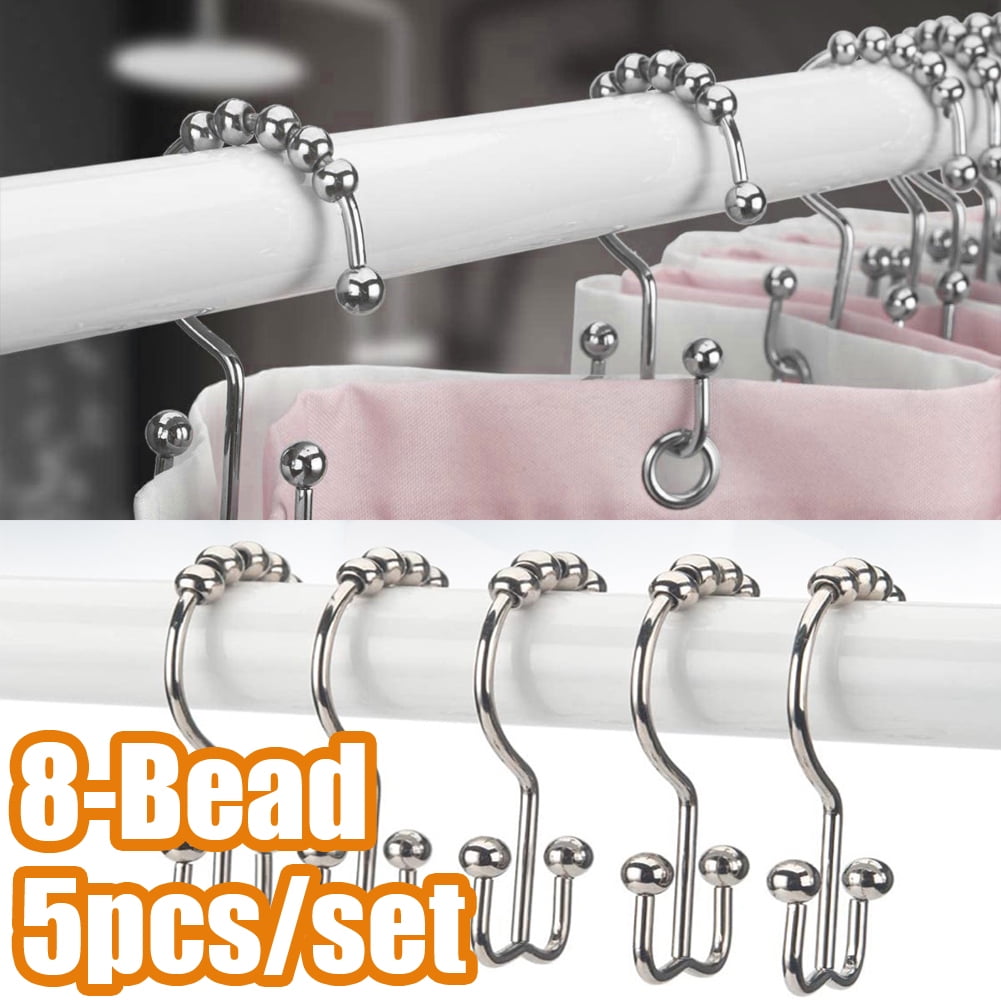 5Pcs Durable 5 Round Balls Roller Shower Curtain Ring Hooks for Bathroom Rod New 