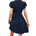 thumbnail image 4 of Xuanfei Women Swiss Dot V Neck Waist Tied Flutter Short Sleeve Mini Dress, 4 of 7