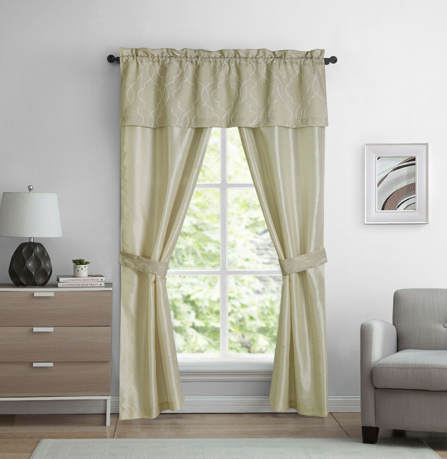 Complete 5 Piece Custom Trellis Chic Semi Sheer Window in a Bag Curtain