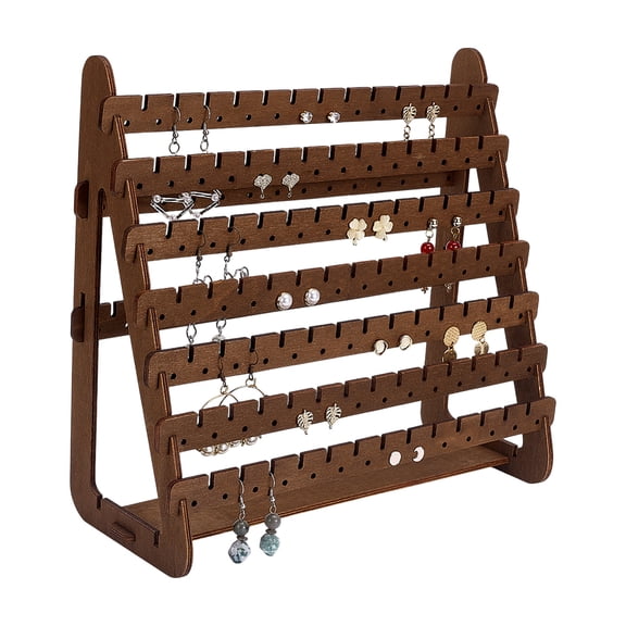 7-Tier Wood Earring Stand Organizer Dangl Stud Earrings Tower Detachable Wood Tiered Jewelry Card Display Tree Wooden Tray