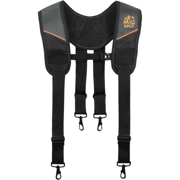 WOLF WTH2115 Padded 4-point Suspenders for Tool Work Belt | Universal Breathable Comfort Lightweight | Contractors Handyman | Pain Stress Relief Weight Distribution