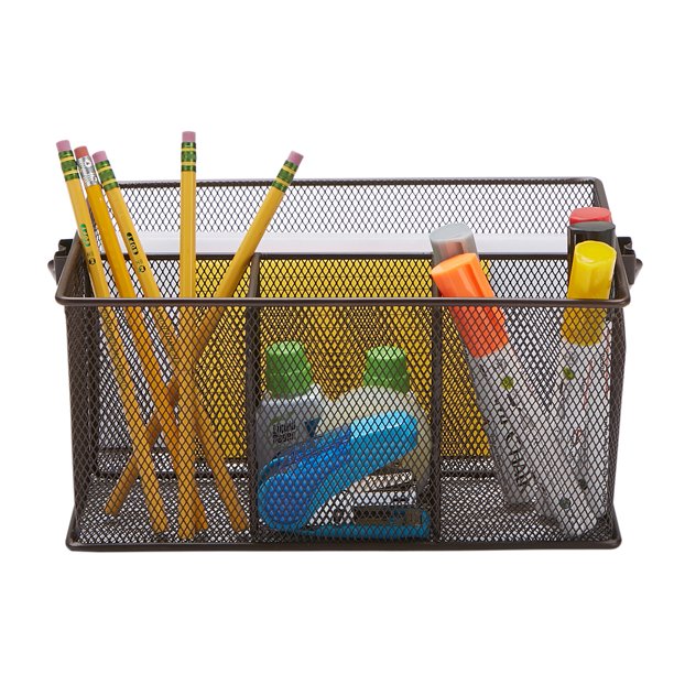 Mind Reader Metal Mesh Basket with Handle, Storage Desk Organizer