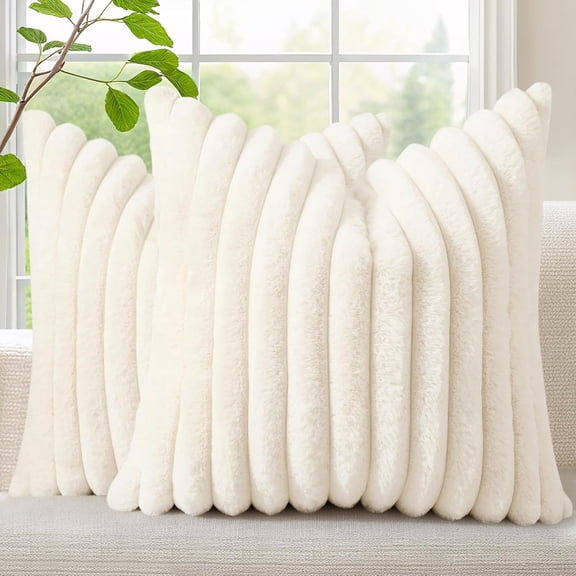 16×16Inch Plush Ribbed Throw Pillow Cover 2-Pack Soft Textured Decorative Cushion for Sofa Bed Living Room Decor