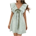 thumbnail image 2 of Xdegoge Babydoll Dress for Women Loose Fit Short Butterfly Sleeve V-Neck Mini Dresses Striped Tie Front Sun Dress Flowy Vacation, 2 of 7