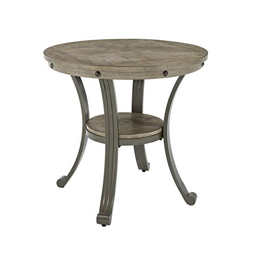 Powell Franklin Metal and Wood Round Side Accent Table in Pewter