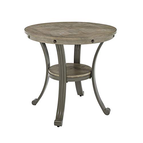 Powell Franklin Metal and Wood Round Side Accent Table in Pewter