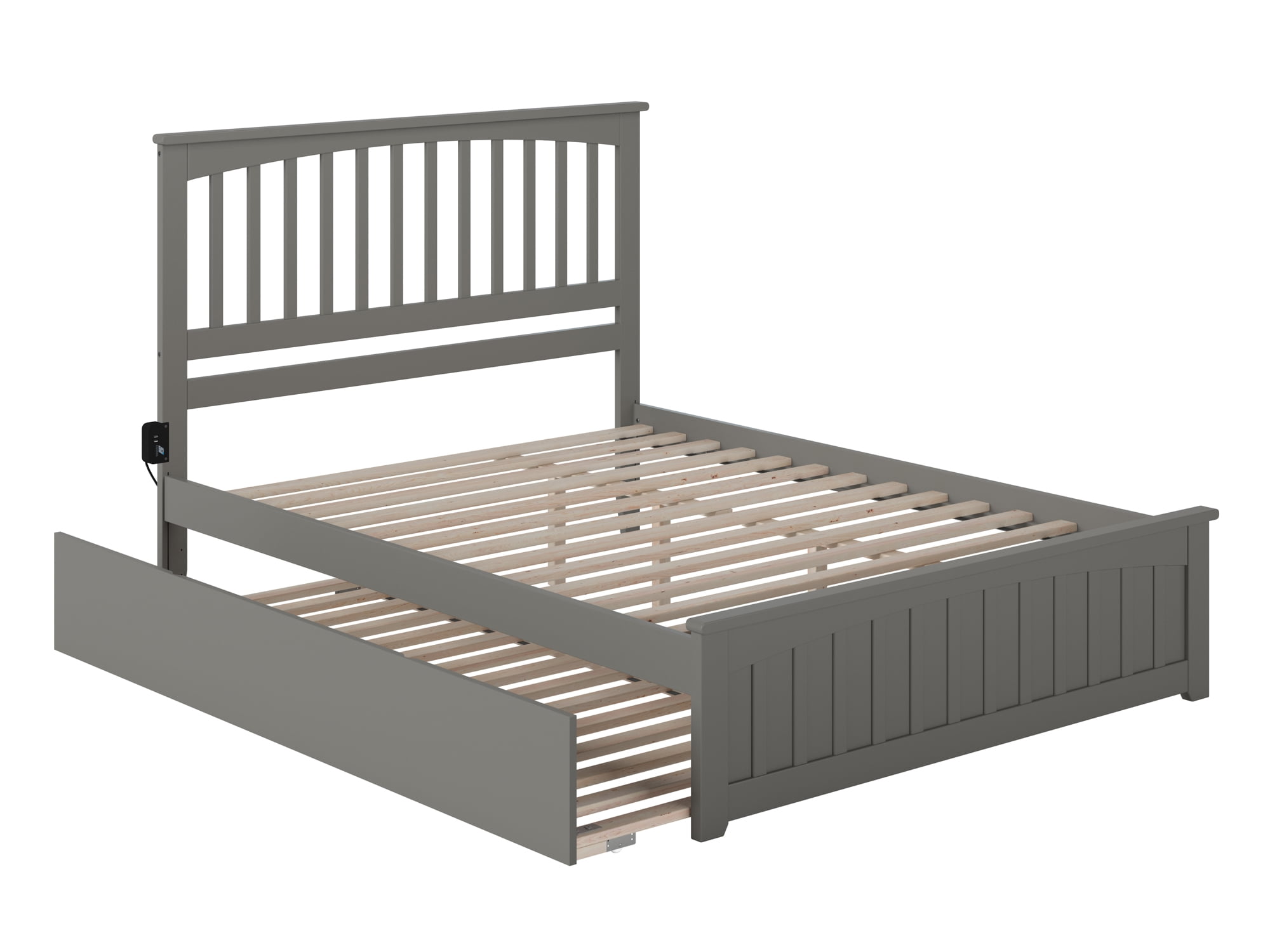 AFI Mission Queen Platform Bed with Wood Headboard Footboard & Twin XL Trundle, Grey