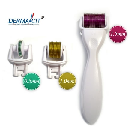 DERMA-CIT 3-In-1  Derma Roller Titanium Micro Needle Skin Care Kit (3 Separate Roller Heads (0.5mm 1.0mm and