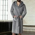 thumbnail image 2 of TOWED22 Mens Terry Bath Robe, Plush Hooded Cotton Cloth Knee-Length Robes for Spa, Shower, Soft Towel Bathrobes with Pockets(A01-Grey,L), 2 of 5