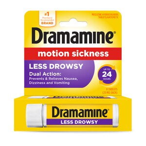 Dramamine Motion Sickness Relief Less Drowsey Formula Tablets 8 ea (Pack of 2)