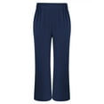 thumbnail image 3 of FUNUONY Lightweight Wide Leg Cropped Pants for Women High Waisted Loose Casual Lounge Travel Work Sweatpants Summer Fashionable Solid Color Loose Cotton Linen Elastic Pleated Pants Dark Blue L, 3 of 9
